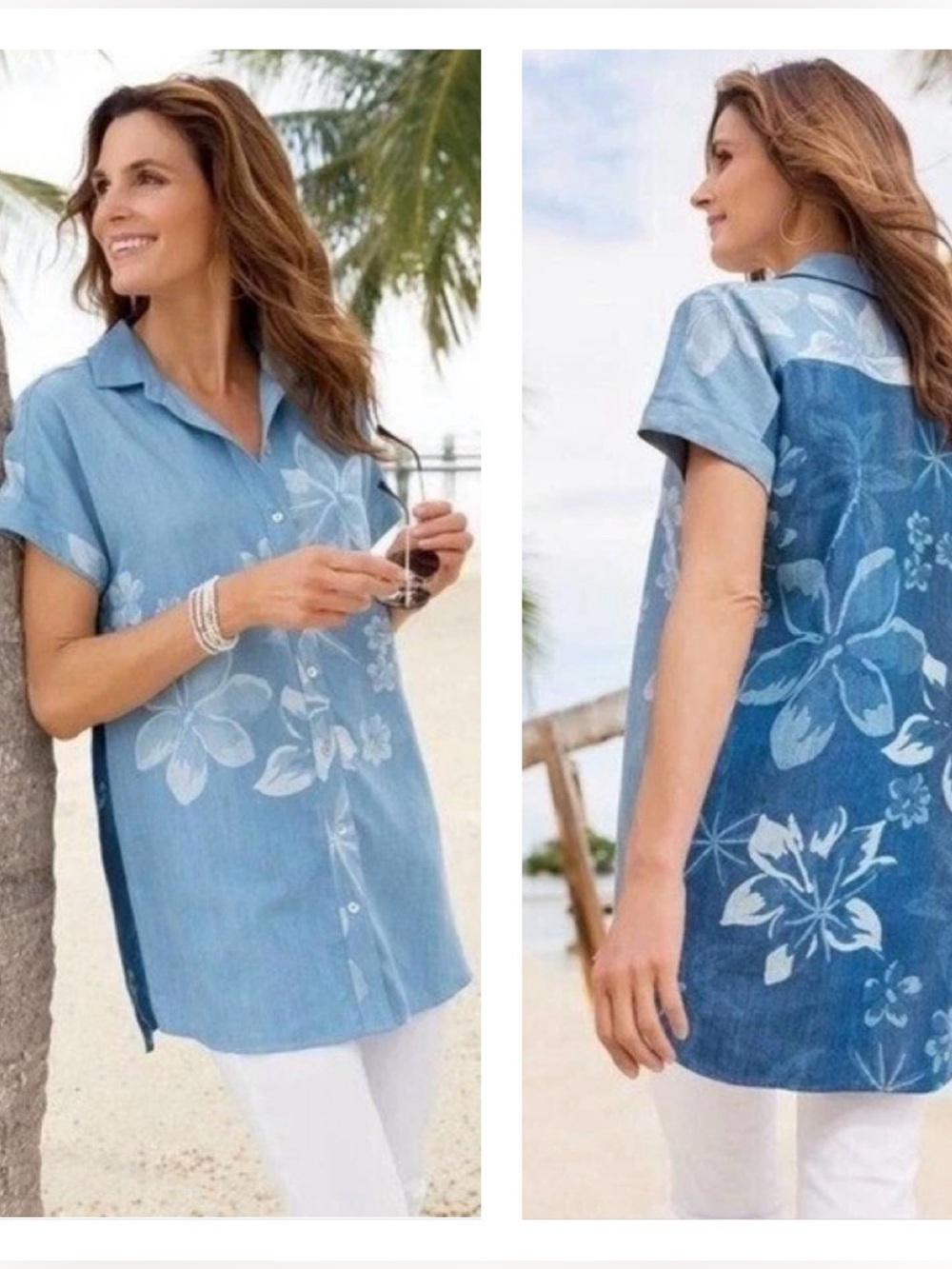 SOFT SURROUNDINGS Lochlea Lyocell Chambray Button Down Tunic Indigo Size L